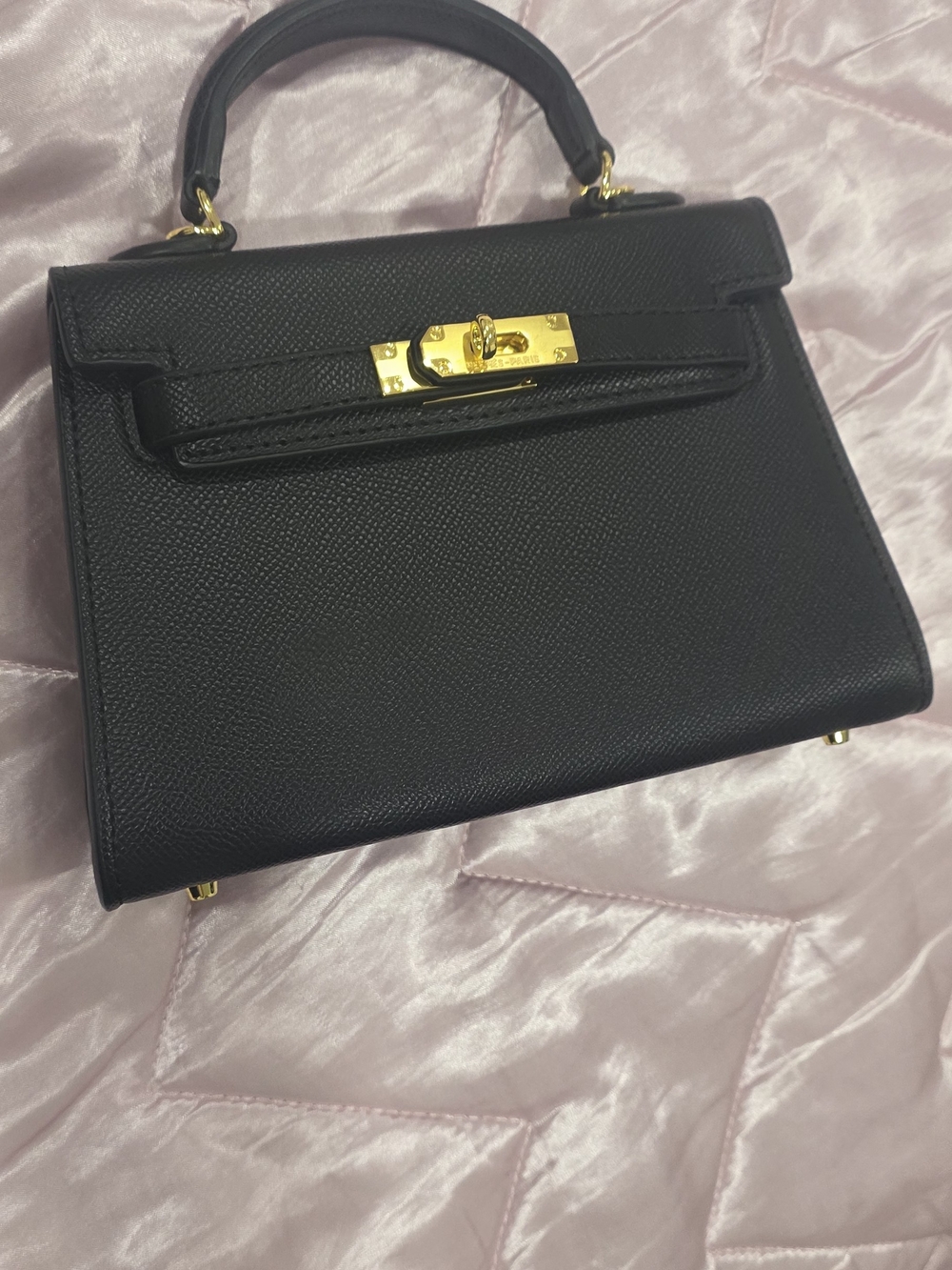 Black Top-Handle Leather Satchel with Gold Hardware